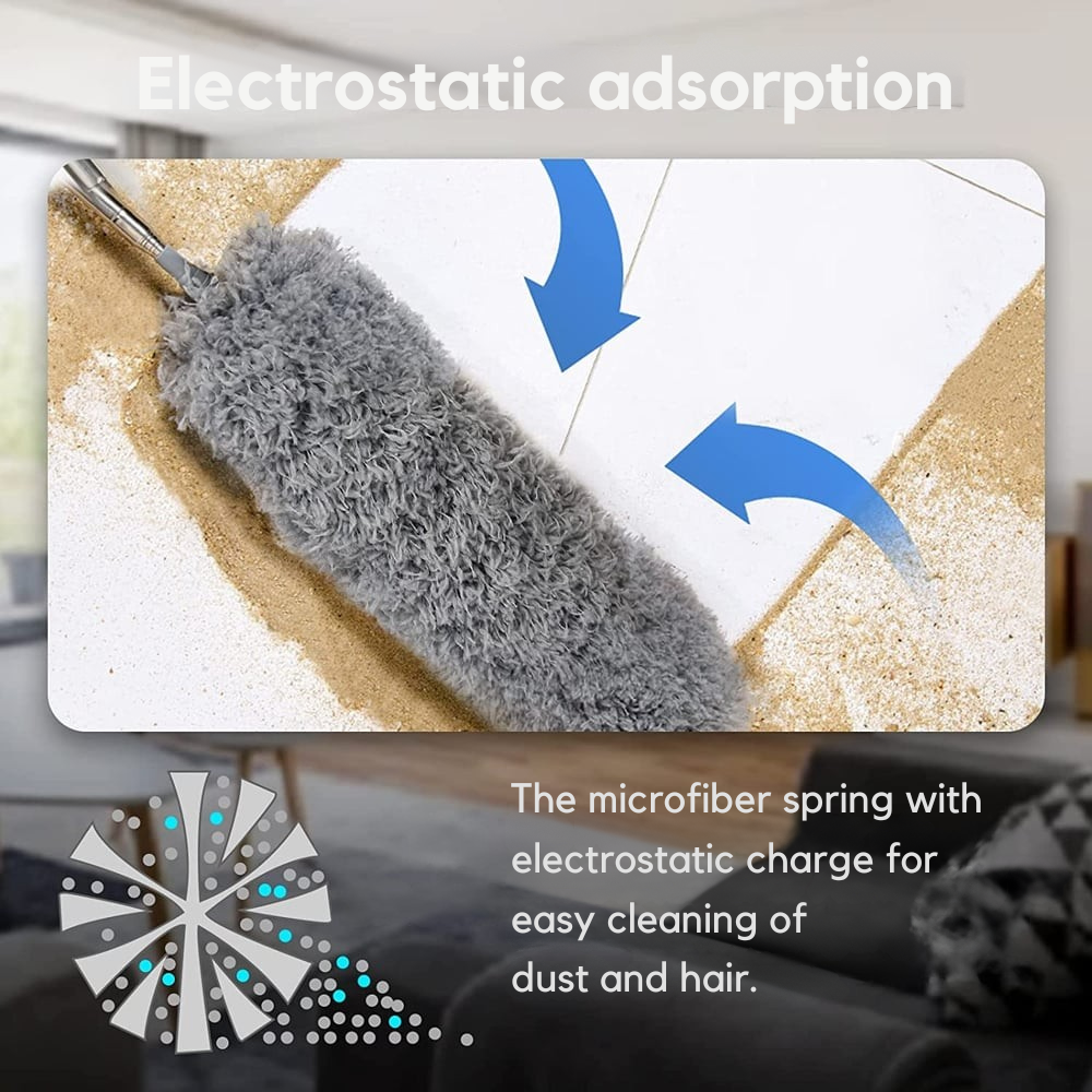 Plumeau dépoussiérant télescopique avec tête amovible en microfibre pour plafonds et ventilateurs