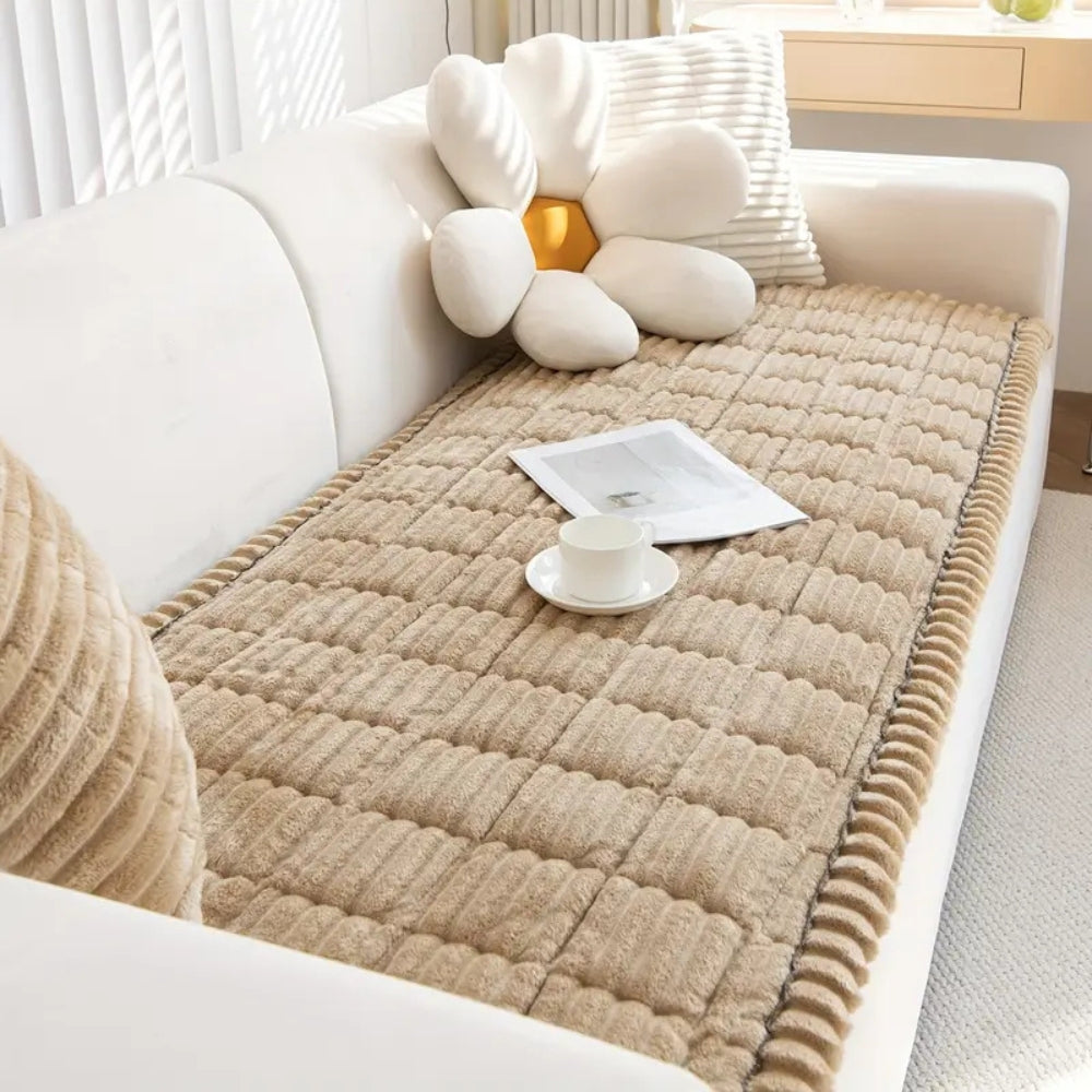 Plush Pleated Edges Sofa Cover