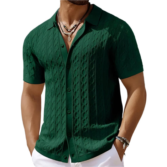 Polo en maille jacquard rétro et élégant pour homme
