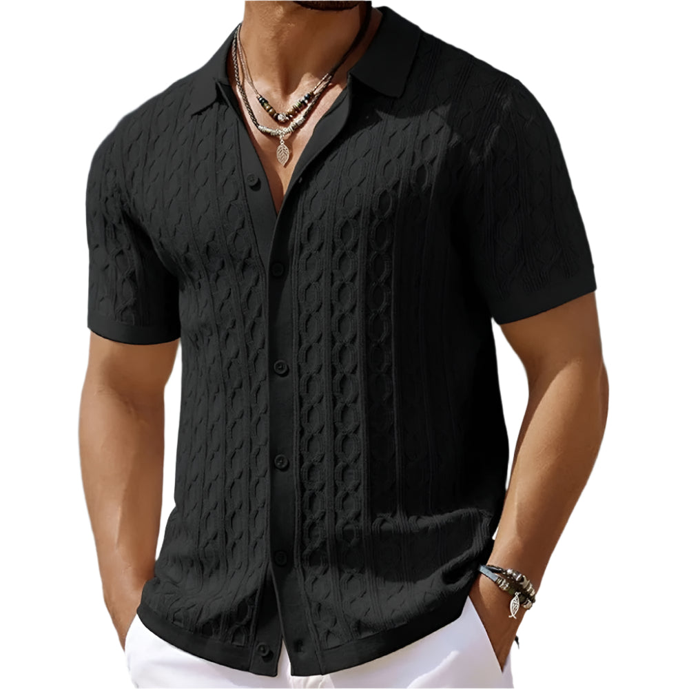 Polo en maille jacquard rétro et élégant pour homme