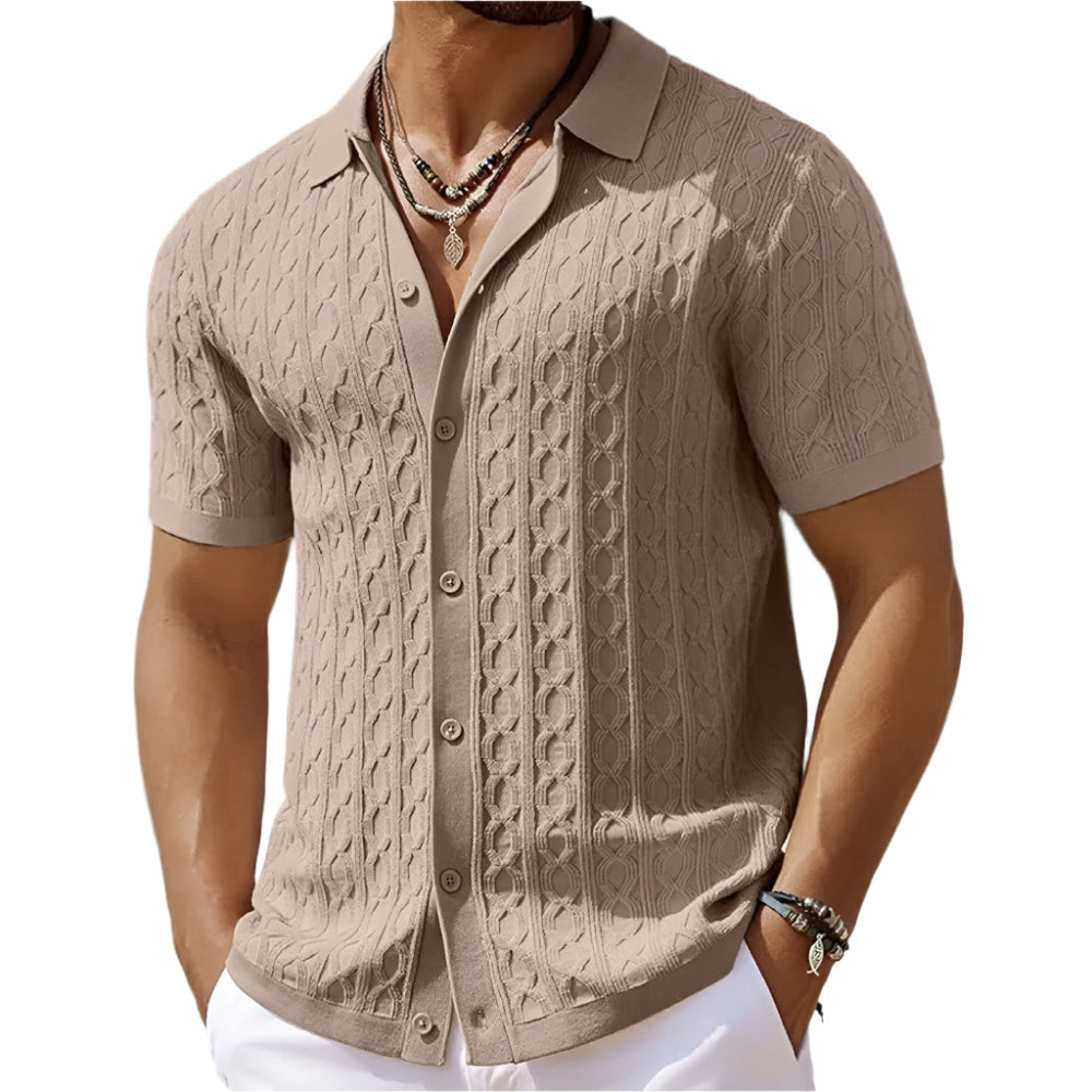 Polo en maille jacquard rétro et élégant pour homme
