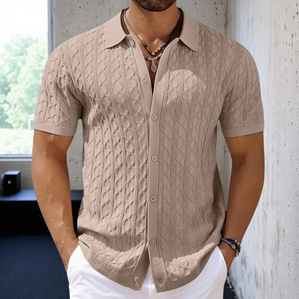 Polo en maille jacquard rétro et élégant pour homme