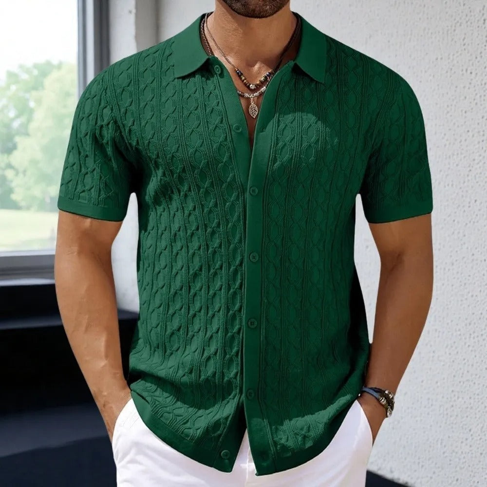 Polo en maille jacquard rétro et élégant pour homme