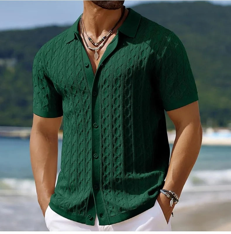 Polo en maille jacquard rétro et élégant pour homme