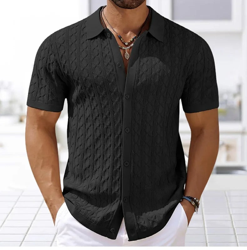 Polo en maille jacquard rétro et élégant pour homme