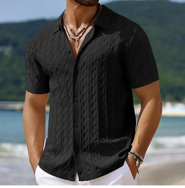 Polo en maille jacquard rétro et élégant pour homme
