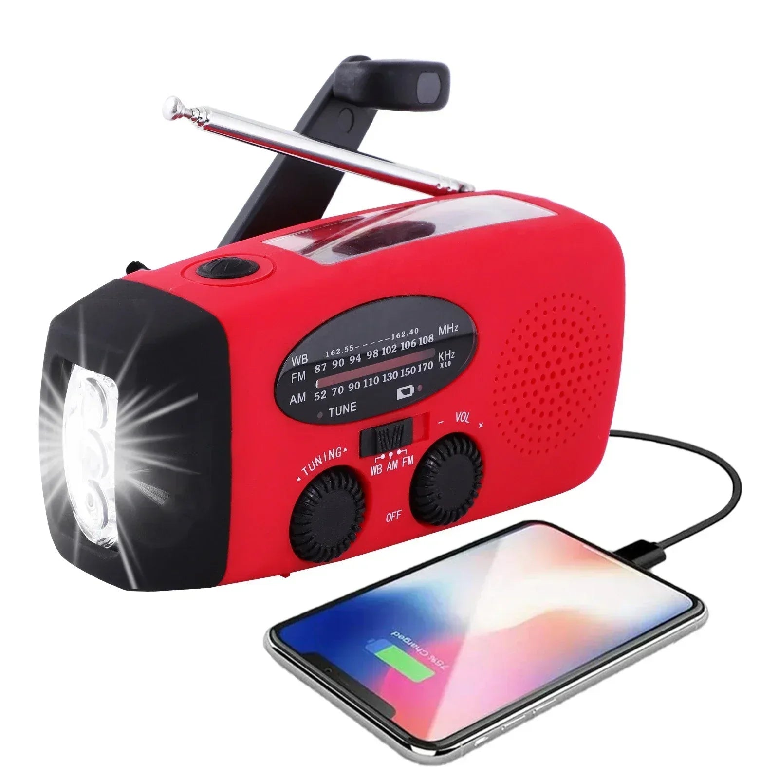 Portable Emergency Radio with Charging and Weather Alerts