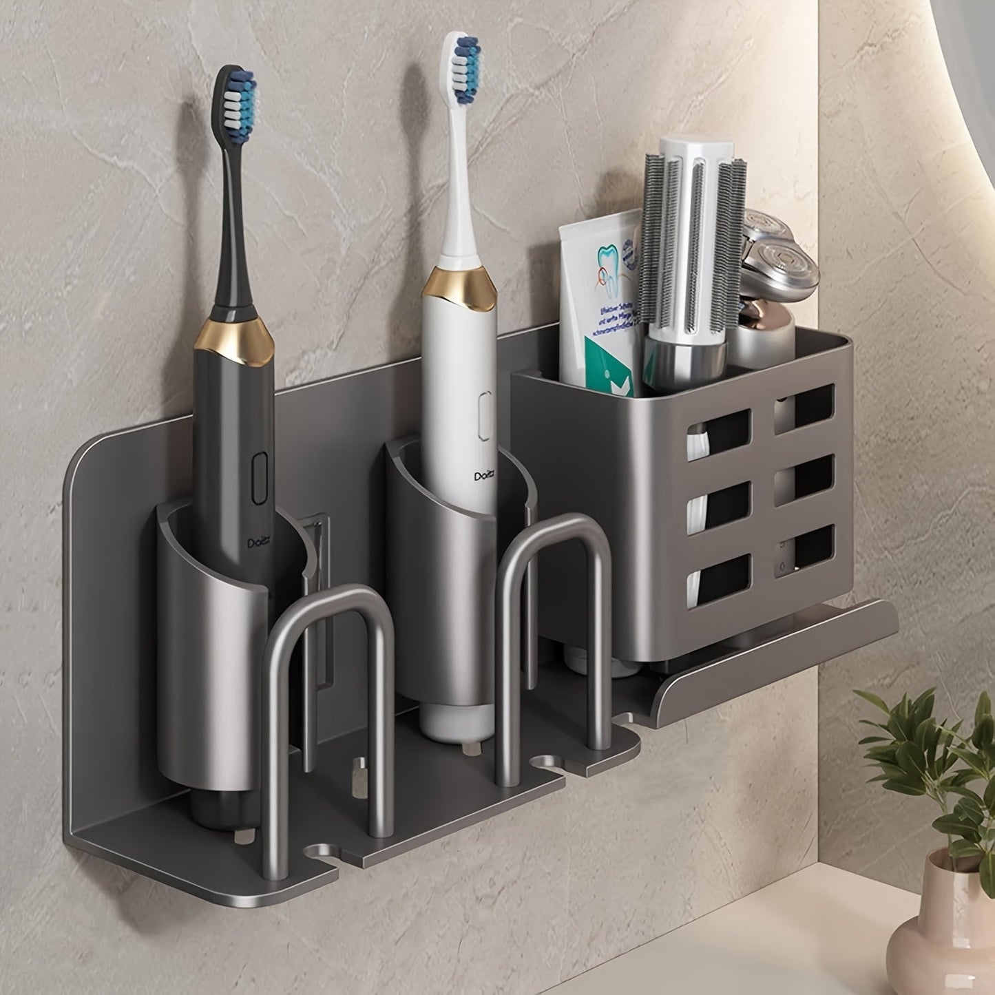 Porte-brosse à dents électrique mural en aluminium avec trous de drainage