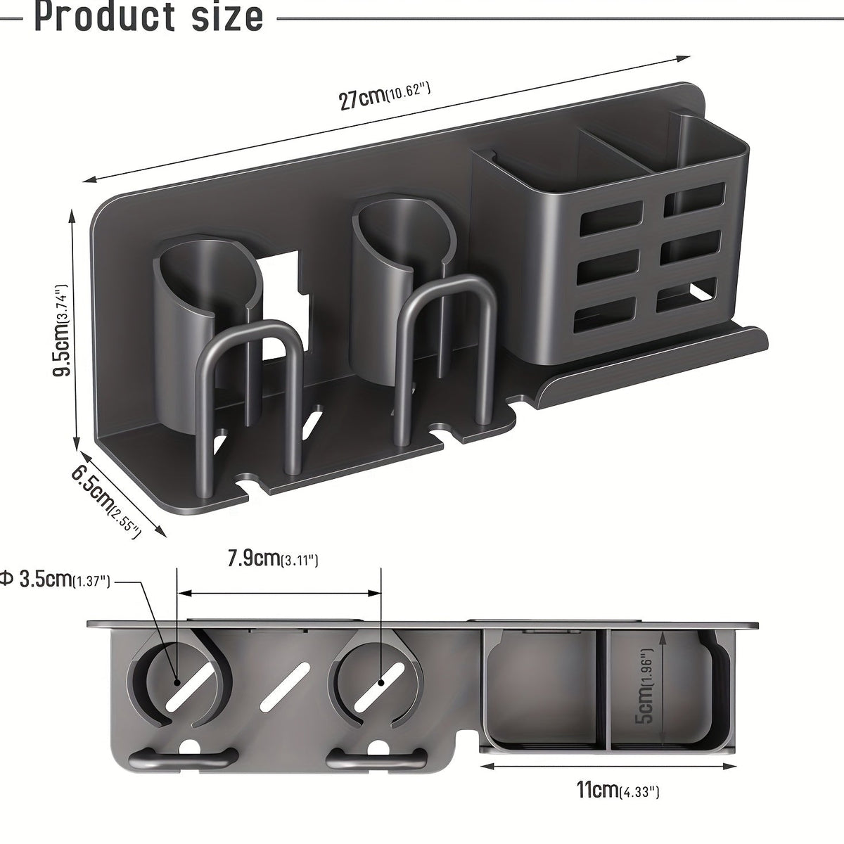 Porte-brosse à dents électrique mural en aluminium avec trous de drainage