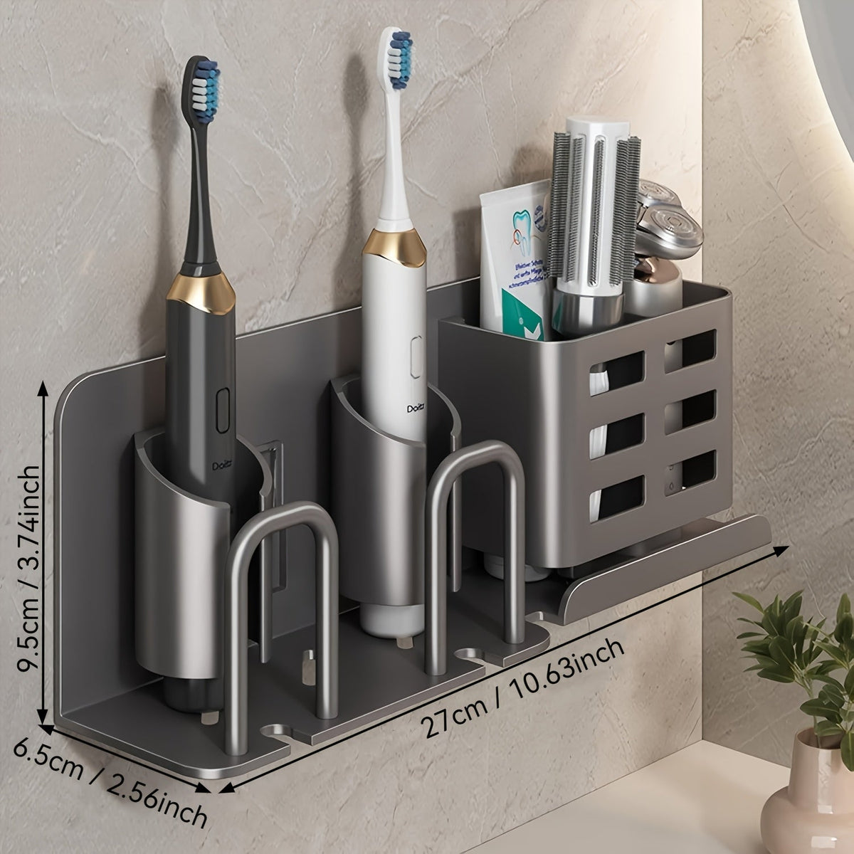 Porte-brosse à dents électrique mural en aluminium avec trous de drainage