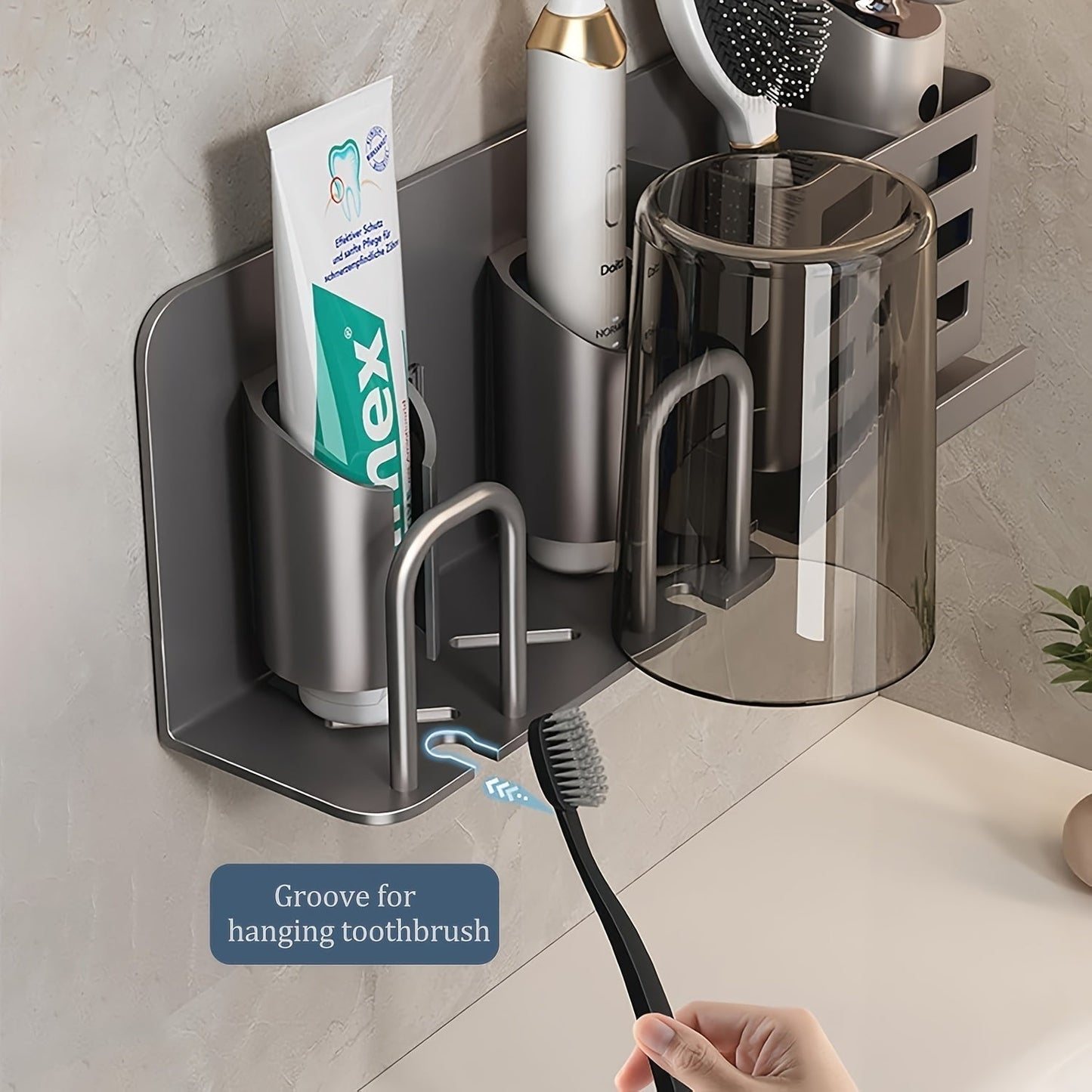 Porte-brosse à dents électrique mural en aluminium avec trous de drainage