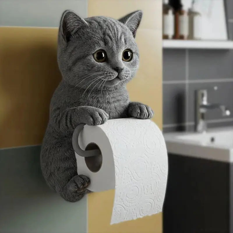Porte-rouleau de papier toilette mural chat 3D en résine, décoration – orange, gris, blanc, noir