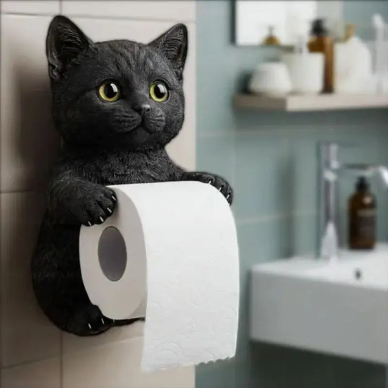 Porte-rouleau de papier toilette mural chat 3D en résine, décoration – orange, gris, blanc, noir