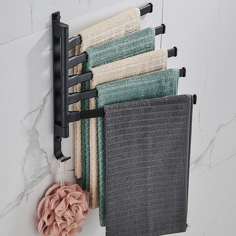 Porte-serviettes réglable à 5 bras – Porte-serviettes en métal noir pour la salle de bain