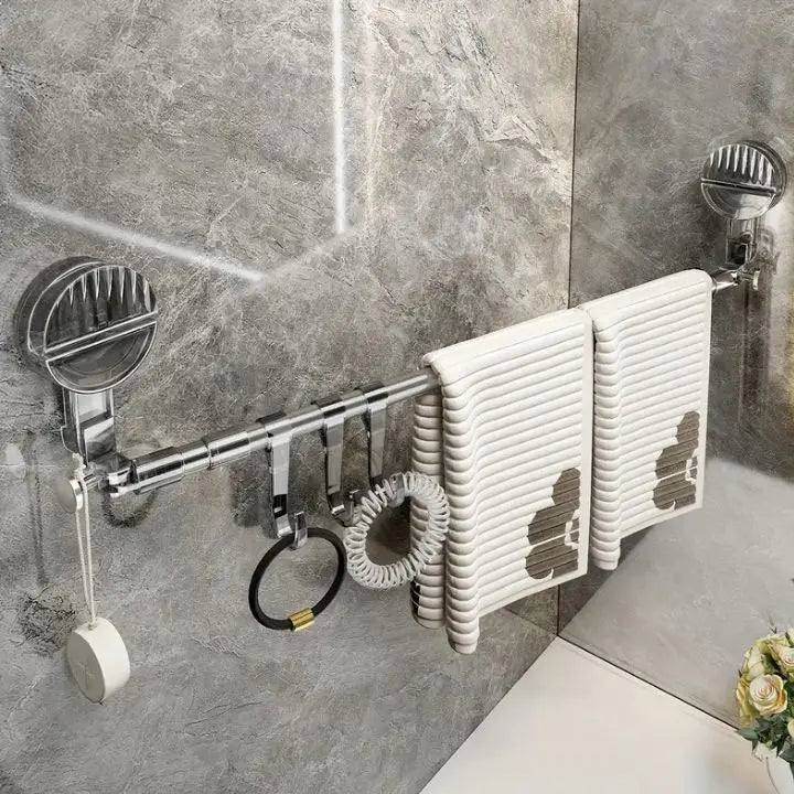 Porte-serviettes télescopique en acier inoxydable à ventouses, 60–120 cm, sans perçage