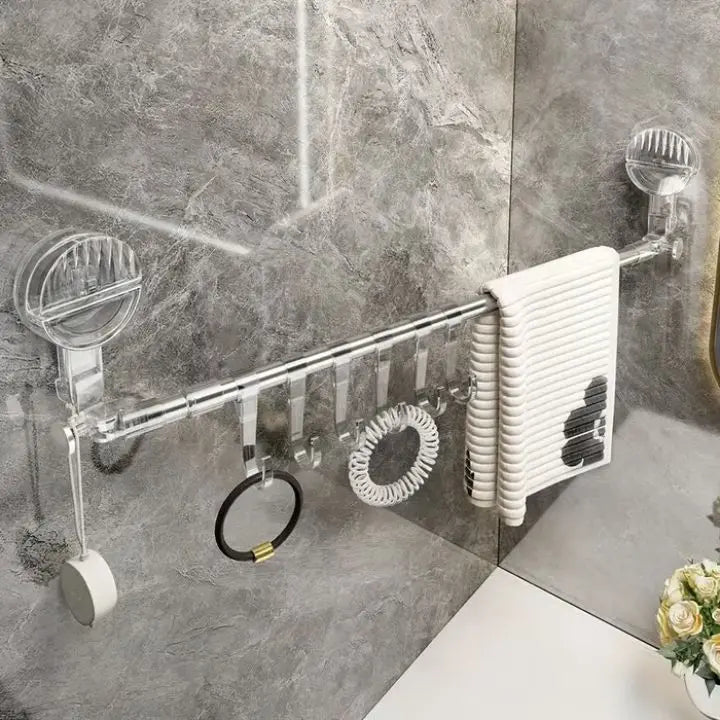 Porte-serviettes télescopique en acier inoxydable à ventouses, 60–120 cm, sans perçage