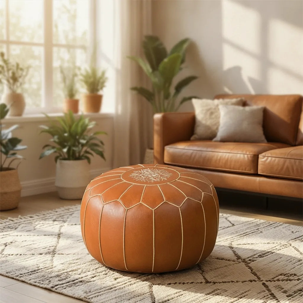 Pouf brodé à la main avec compartiment de rangement caché