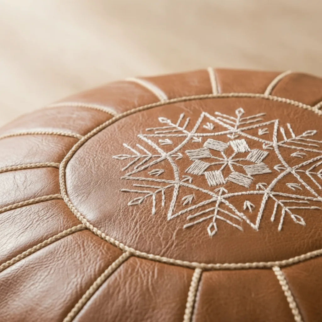 Pouf brodé à la main avec compartiment de rangement caché
