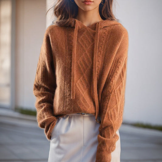 Pull à capuche torsadé pour femme