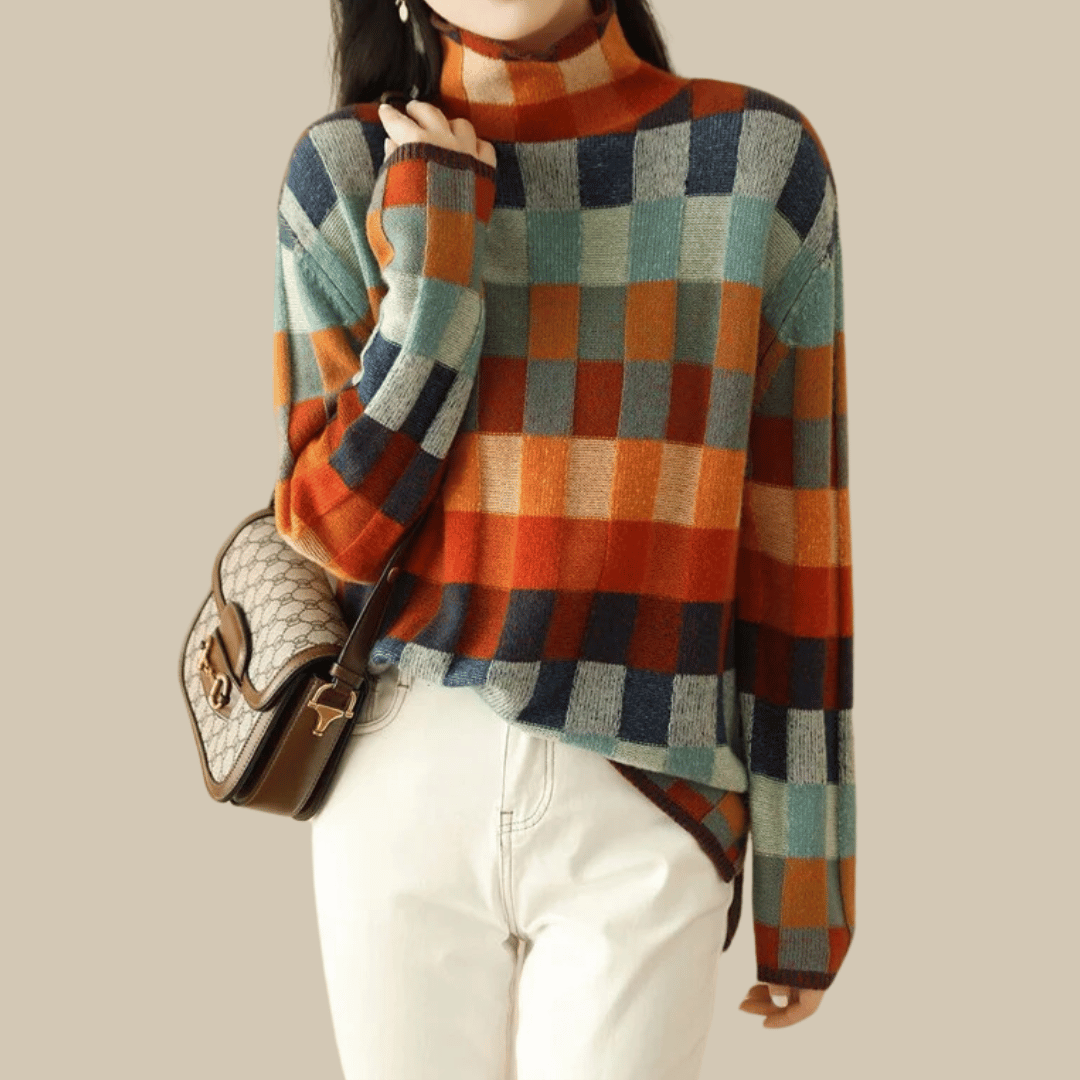 Pull à col roulé en cachemire doux | Motif patchwork élégant