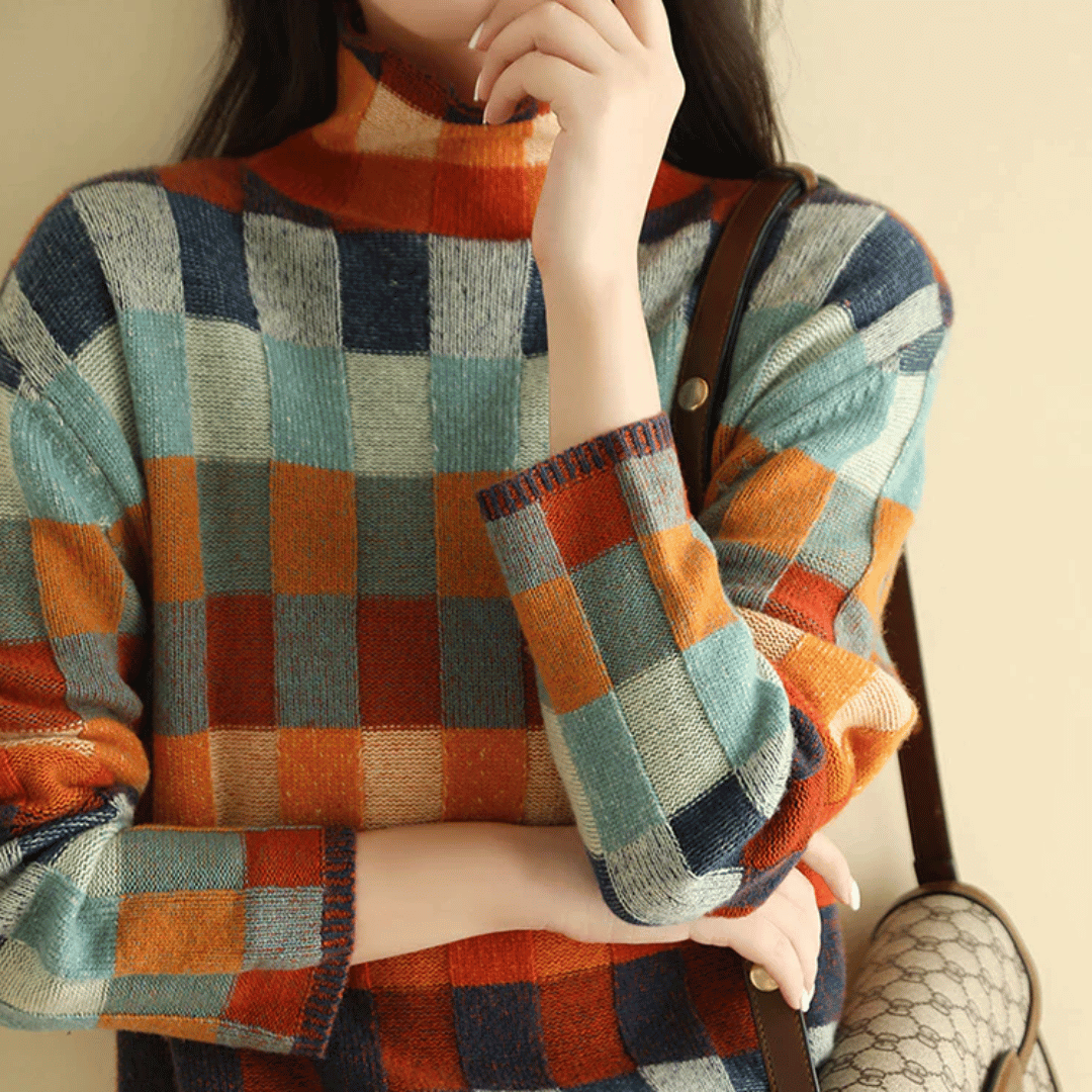 Pull à col roulé en cachemire doux | Motif patchwork élégant