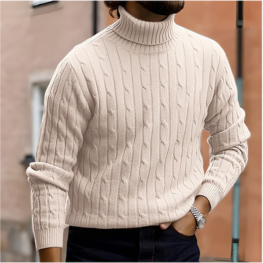 Pull à col roulé en tricot à torsades d'hiver pour homme