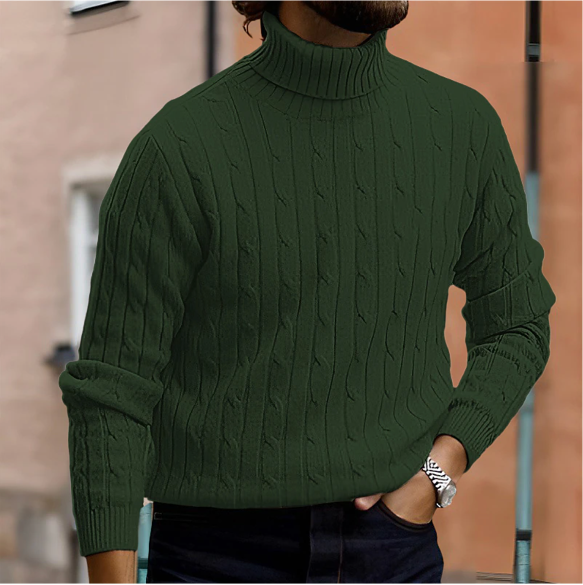 Pull à col roulé en tricot à torsades d'hiver pour homme