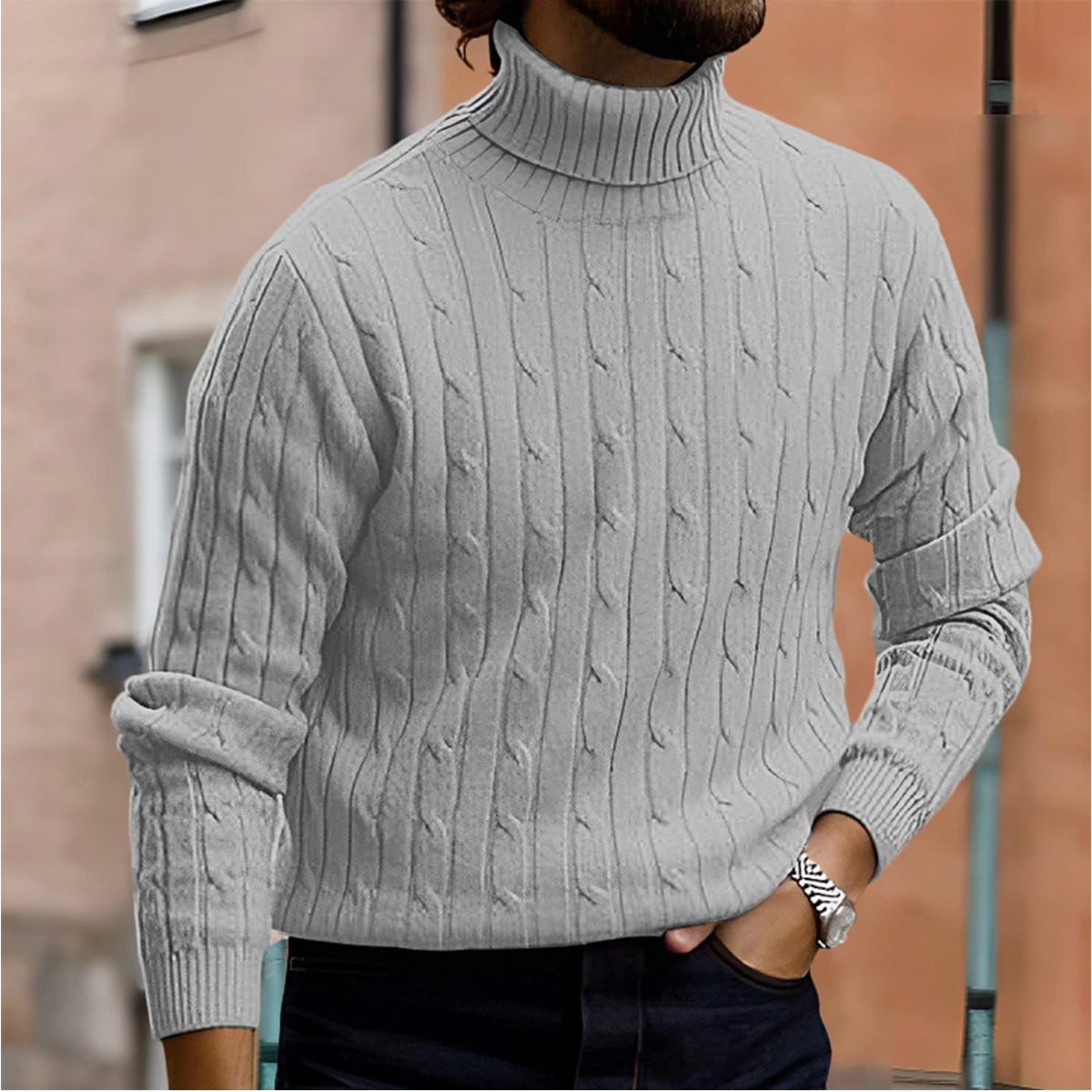 Pull à col roulé en tricot à torsades d'hiver pour homme