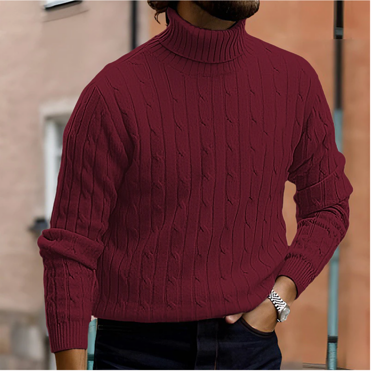 Pull à col roulé en tricot à torsades d'hiver pour homme