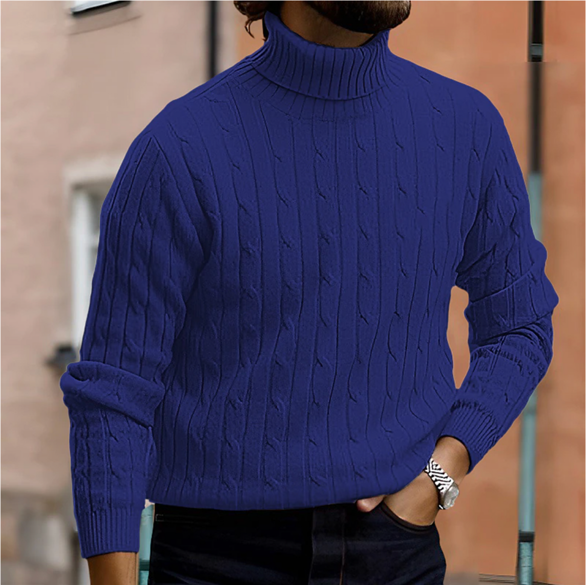 Pull à col roulé en tricot à torsades d'hiver pour homme