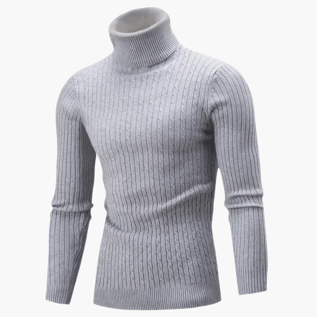 Pull à col roulé pour homme à texture côtelée et manches longues