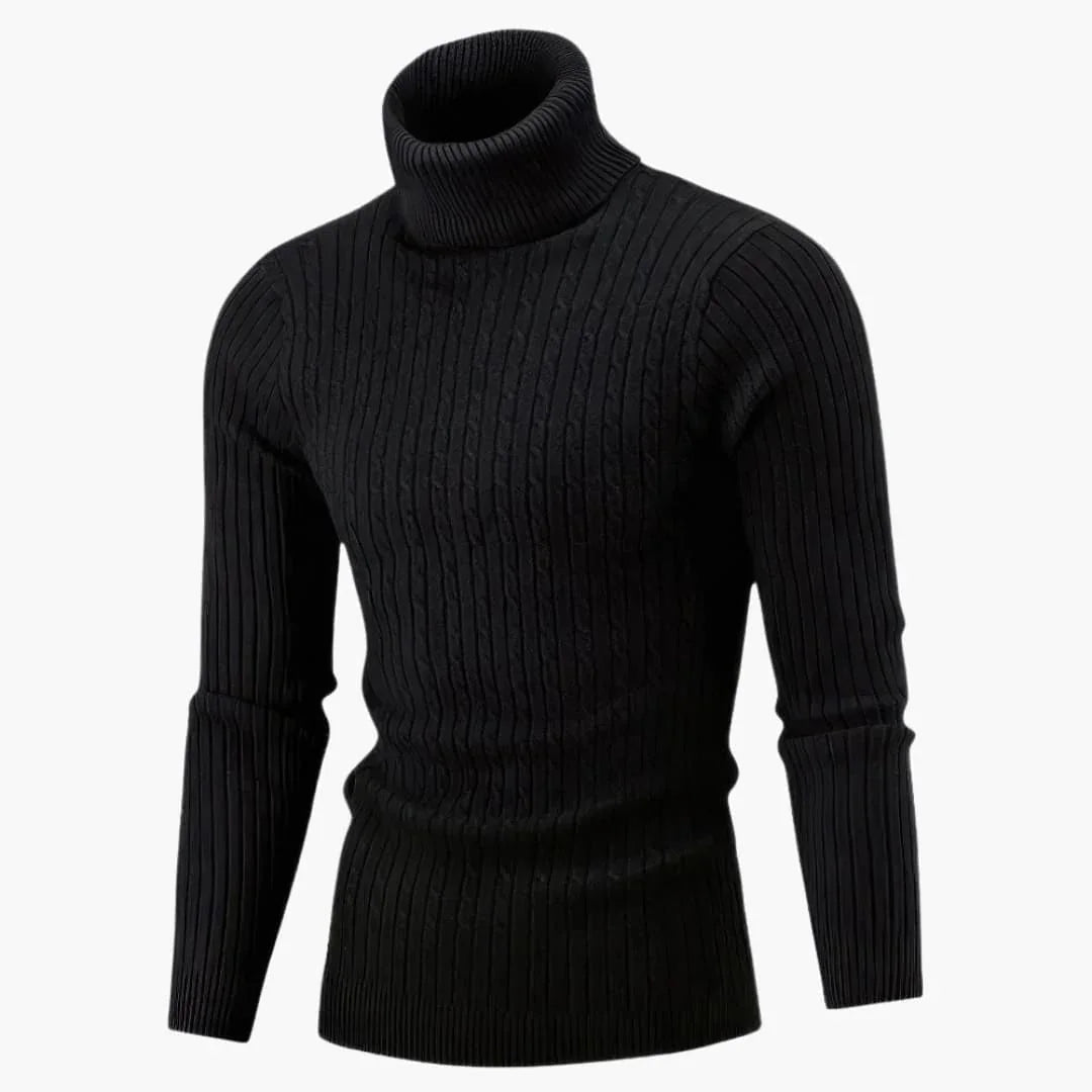 Pull à col roulé pour homme à texture côtelée et manches longues