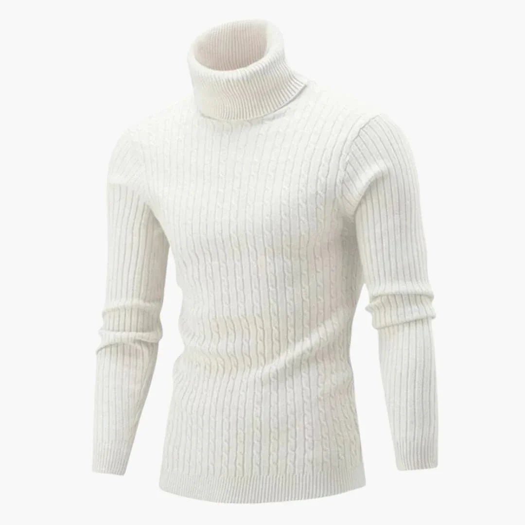 Pull à col roulé pour homme à texture côtelée et manches longues