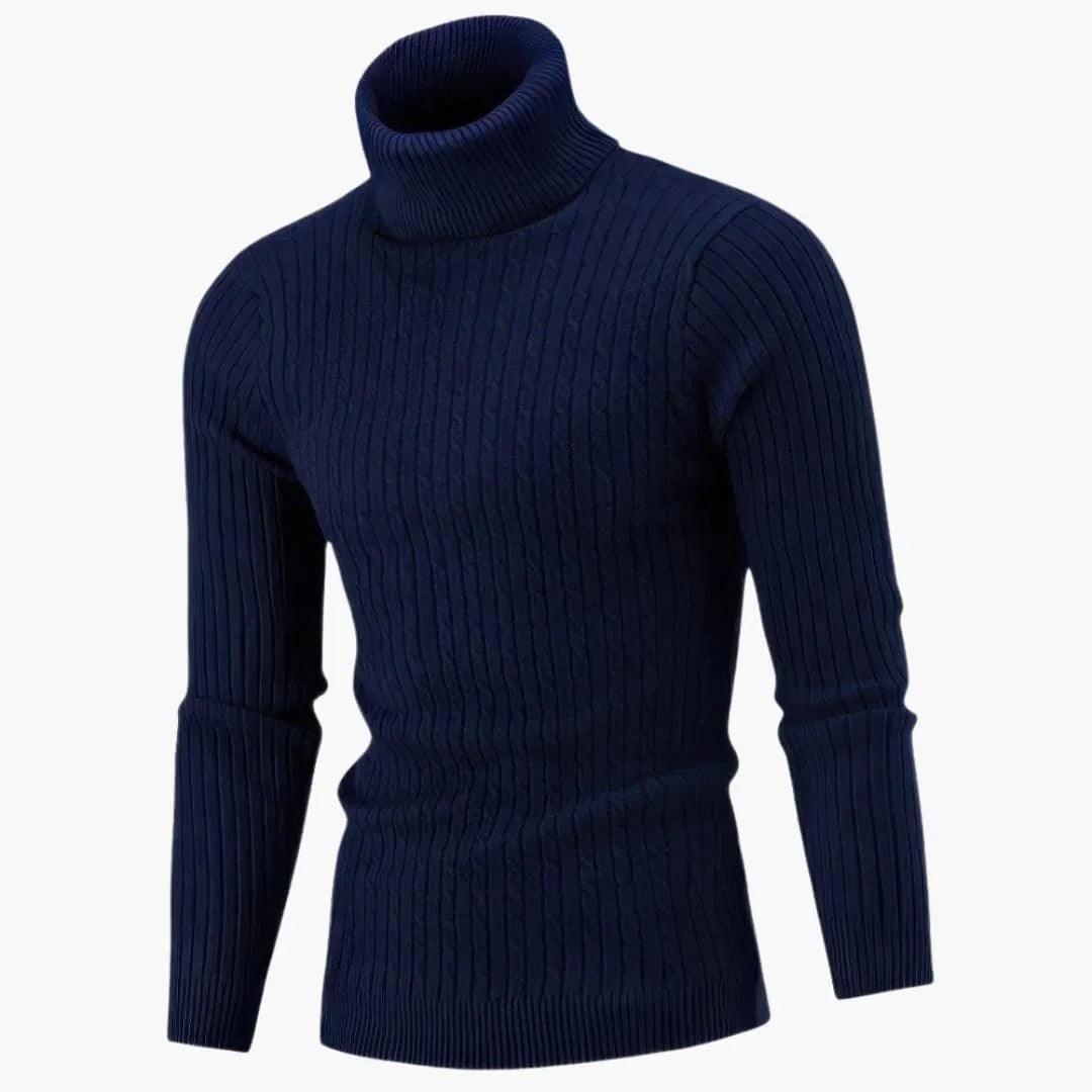 Pull à col roulé pour homme à texture côtelée et manches longues