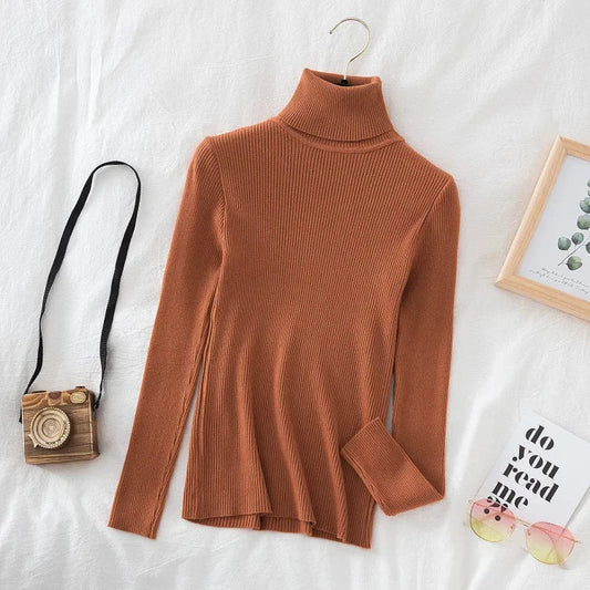 Pull à col roulé tricoté d'hiver pour femme | Haut en maille douce aspect cachemire