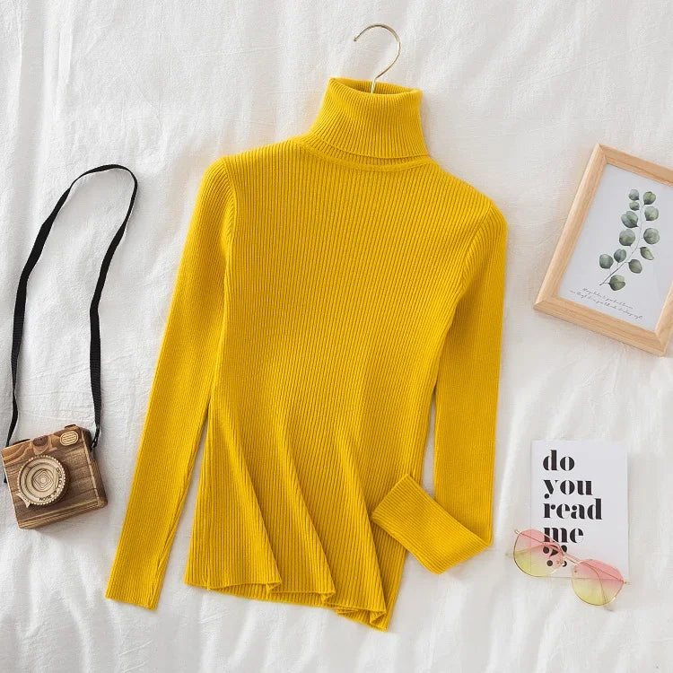 Pull à col roulé tricoté d'hiver pour femme | Haut en maille douce aspect cachemire