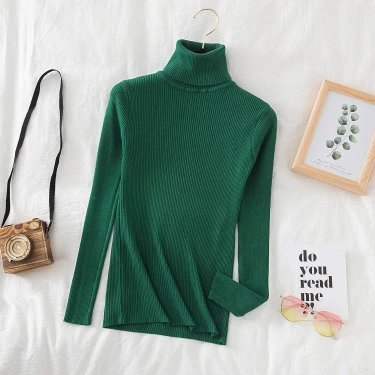 Pull à col roulé tricoté d'hiver pour femme | Haut en maille douce aspect cachemire
