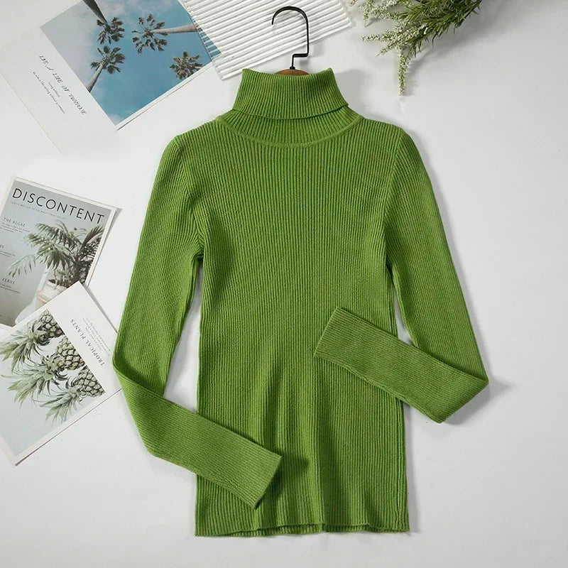 Pull à col roulé tricoté d'hiver pour femme | Haut en maille douce aspect cachemire