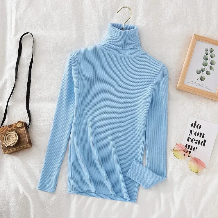 Pull à col roulé tricoté d'hiver pour femme | Haut en maille douce aspect cachemire