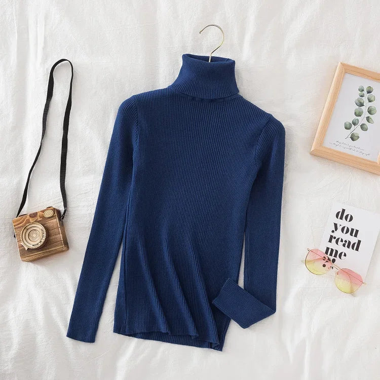 Pull à col roulé tricoté d'hiver pour femme | Haut en maille douce aspect cachemire