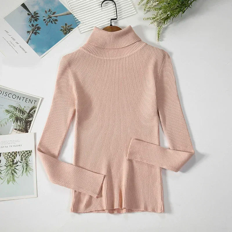 Pull à col roulé tricoté d'hiver pour femme | Haut en maille douce aspect cachemire