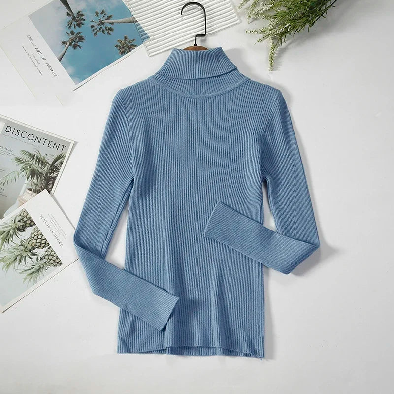 Pull à col roulé tricoté d'hiver pour femme | Haut en maille douce aspect cachemire