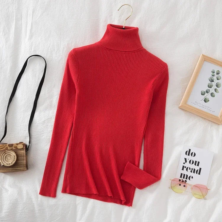 Pull à col roulé tricoté d'hiver pour femme | Haut en maille douce aspect cachemire