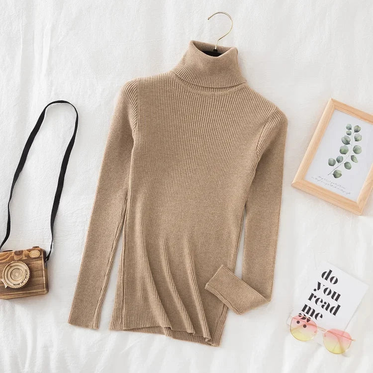 Pull à col roulé tricoté d'hiver pour femme | Haut en maille douce aspect cachemire