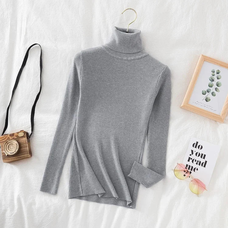 Pull à col roulé tricoté d'hiver pour femme | Haut en maille douce aspect cachemire