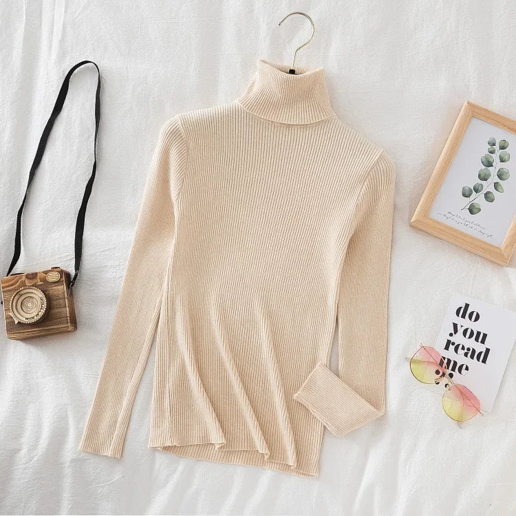 Pull à col roulé tricoté d'hiver pour femme | Haut en maille douce aspect cachemire