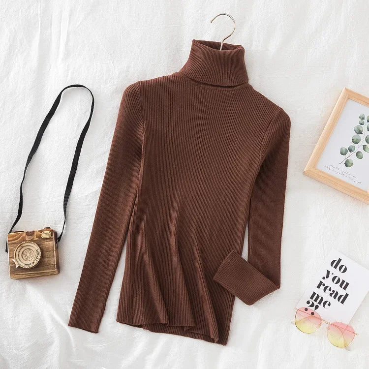 Pull à col roulé tricoté d'hiver pour femme | Haut en maille douce aspect cachemire