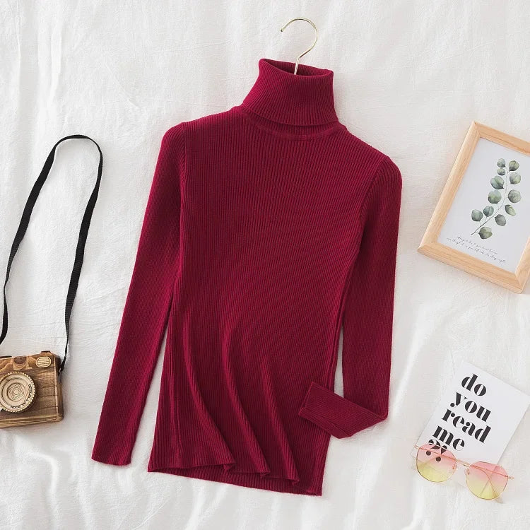 Pull à col roulé tricoté d'hiver pour femme | Haut en maille douce aspect cachemire