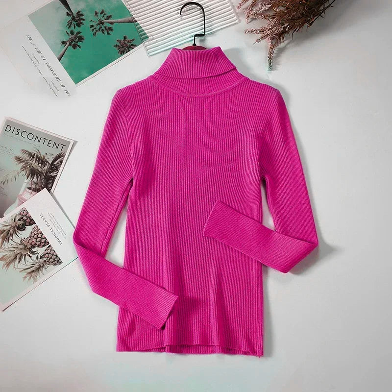 Pull à col roulé tricoté d'hiver pour femme | Haut en maille douce aspect cachemire