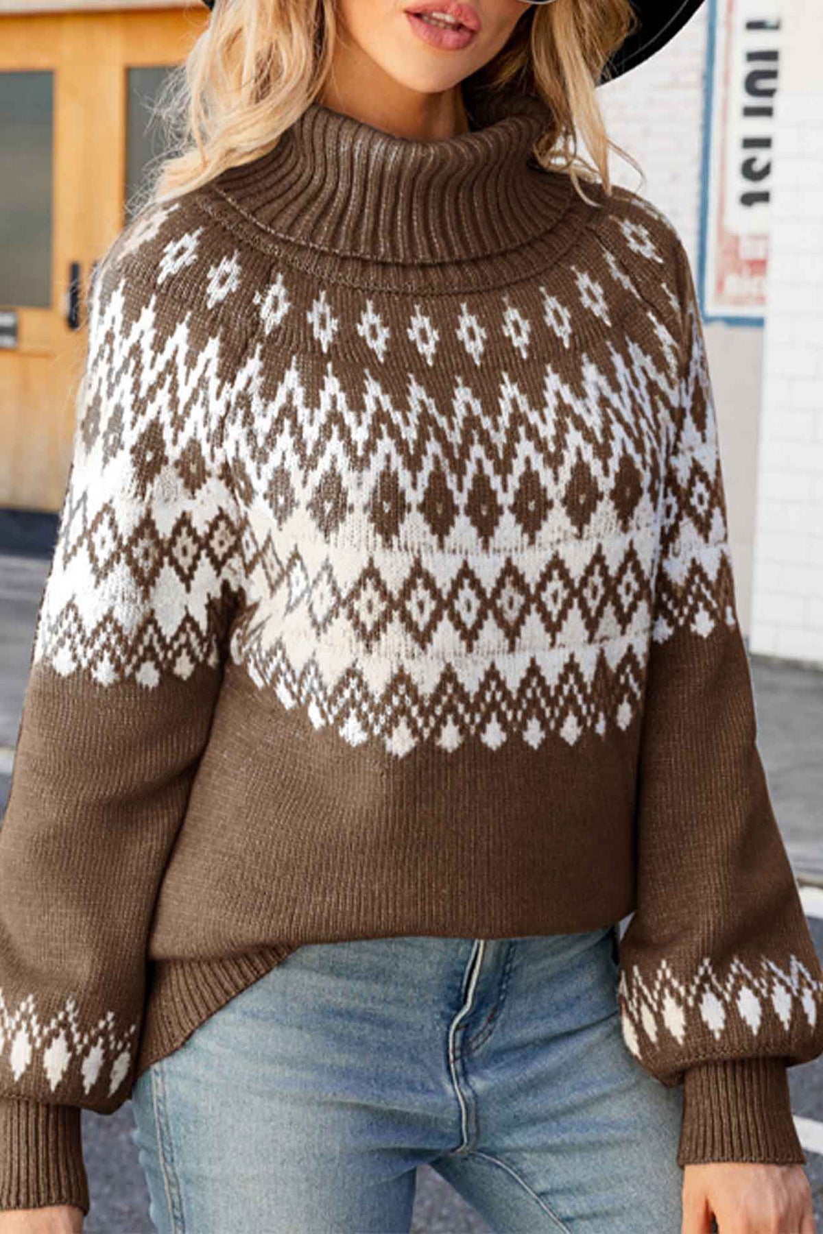 Pull col roulé motif Fair Isle pour femme